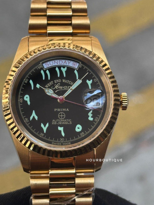 Brand New WestEnd Watch Co. PVD Gold 37mm Swiss Made Jawi Dial Automatic Watch