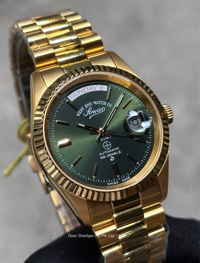 Brand New Westend Watch Company PVD Gold Case , Emerald Green Dial Swiss Made Automatic Watch