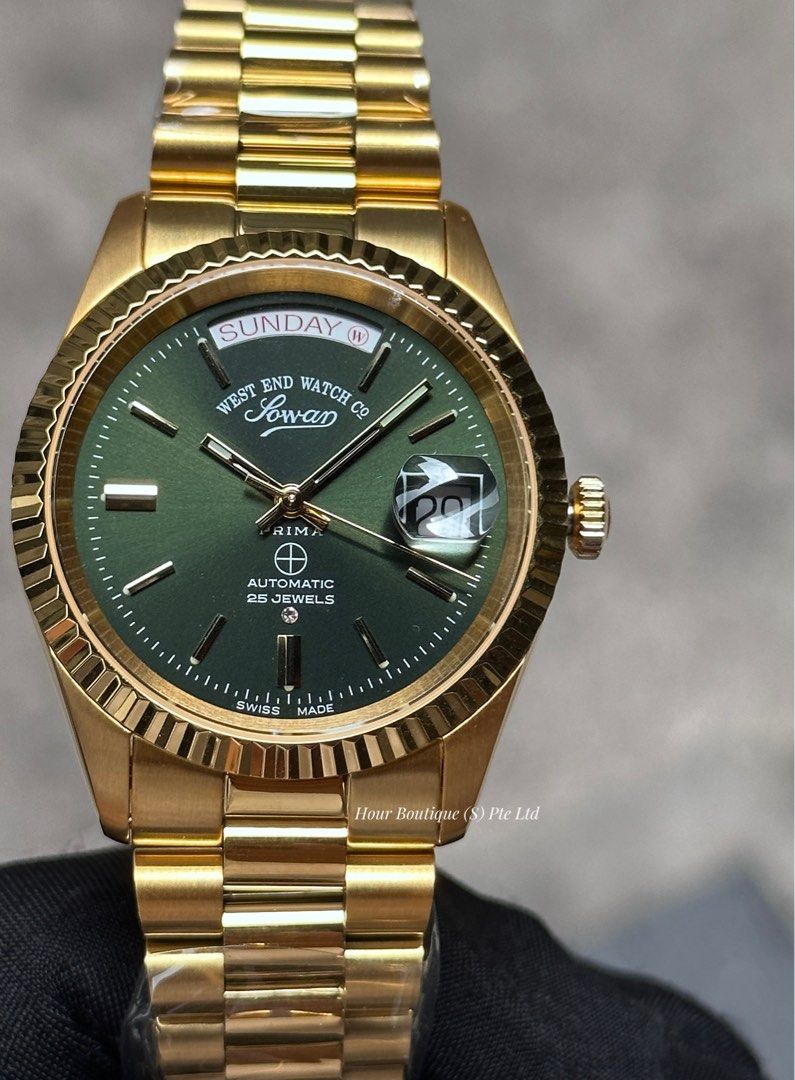 Brand New Westend Watch Company PVD Gold Case , Emerald Green Dial Swiss Made Automatic Watch