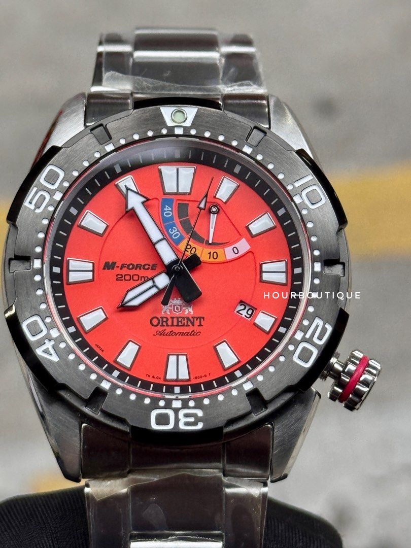 * NOS * Orient M-Force Orange Dial Automatic Divers Watch SEL0A003M