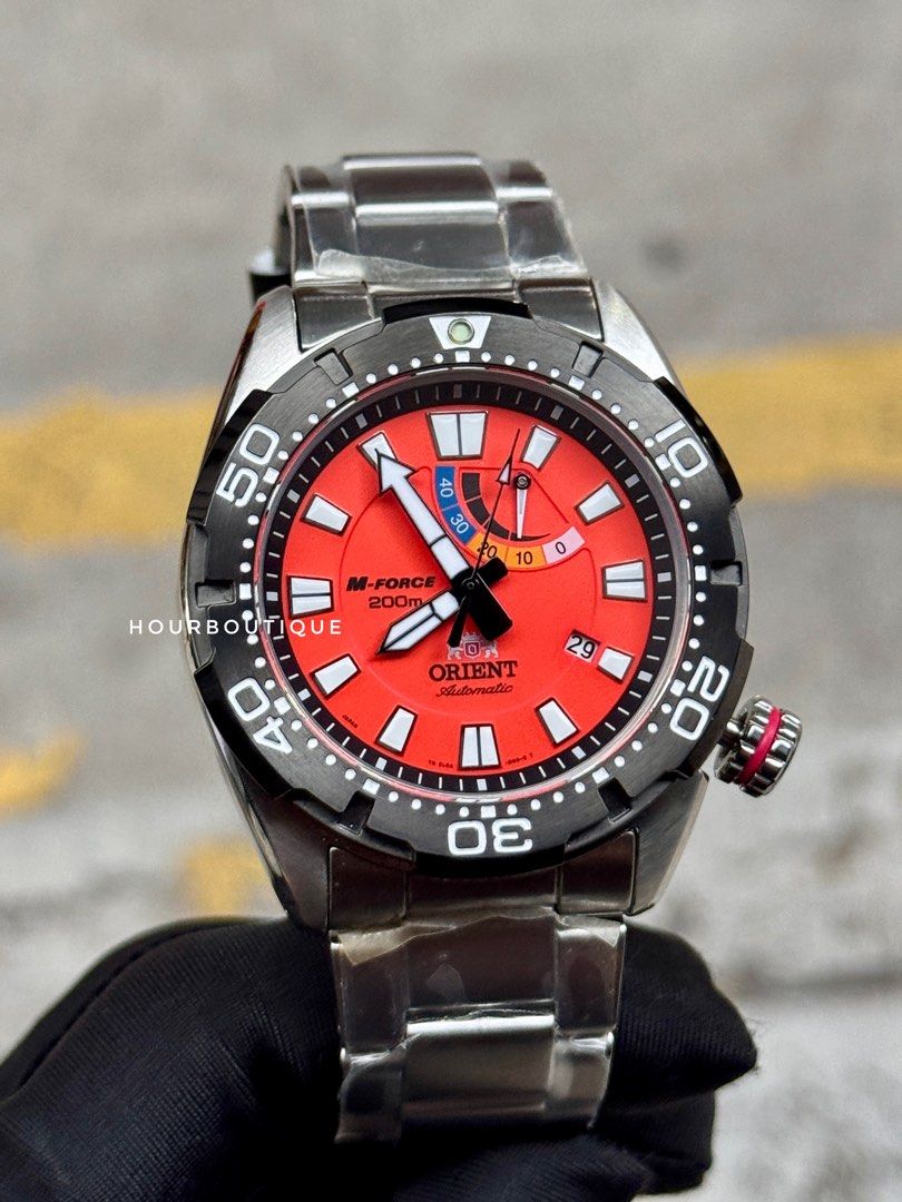 * NOS * Orient M-Force Orange Dial Automatic Divers Watch SEL0A003M