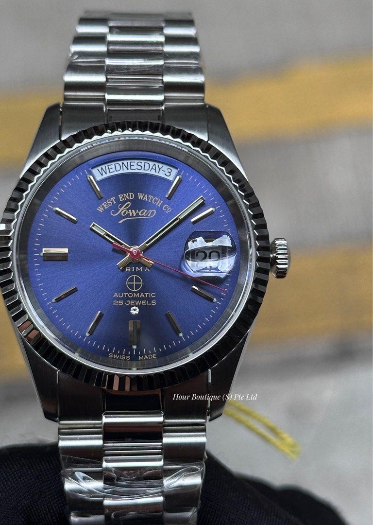 Westend Watch Co. Sunburst Blue Dial Day Date Swiss Made Automatic Watch