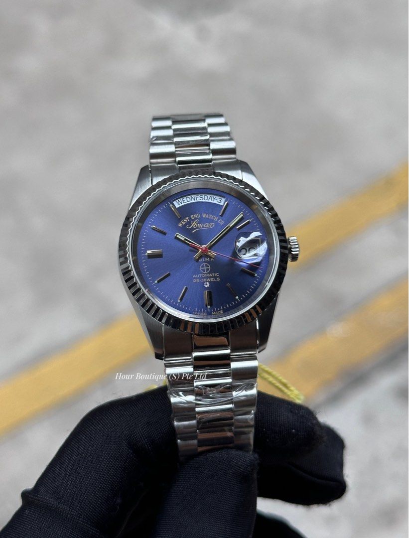 Westend Watch Co. Sunburst Blue Dial Day Date Swiss Made Automatic Watch