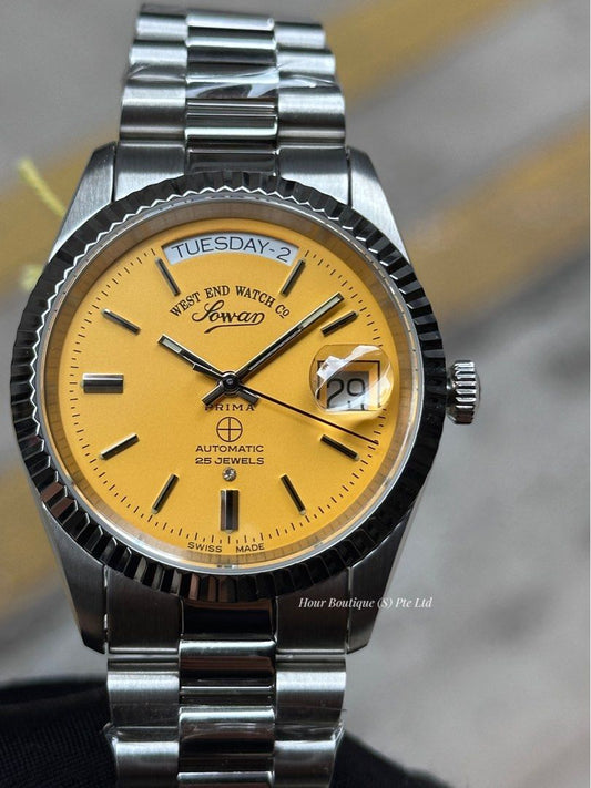 Westend Watch Co. Swiss Made Day Date Yellow Dial 37mm Watch