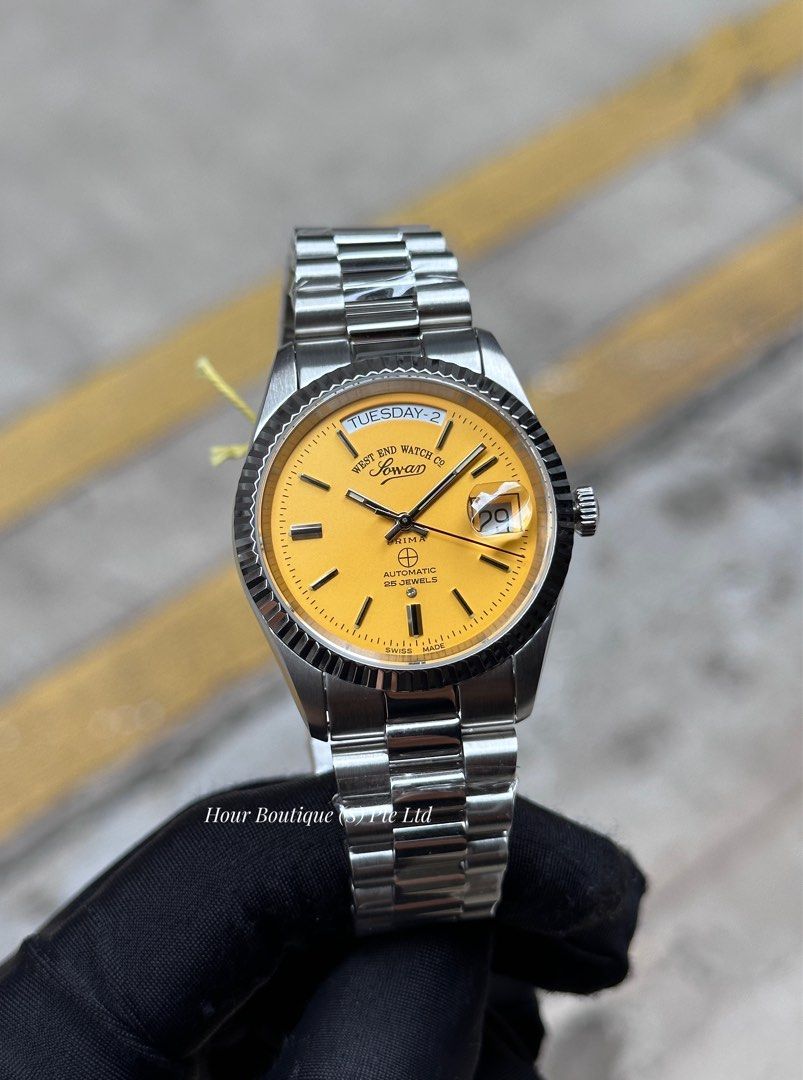 Westend Watch Co. Swiss Made Day Date Yellow Dial 37mm Watch