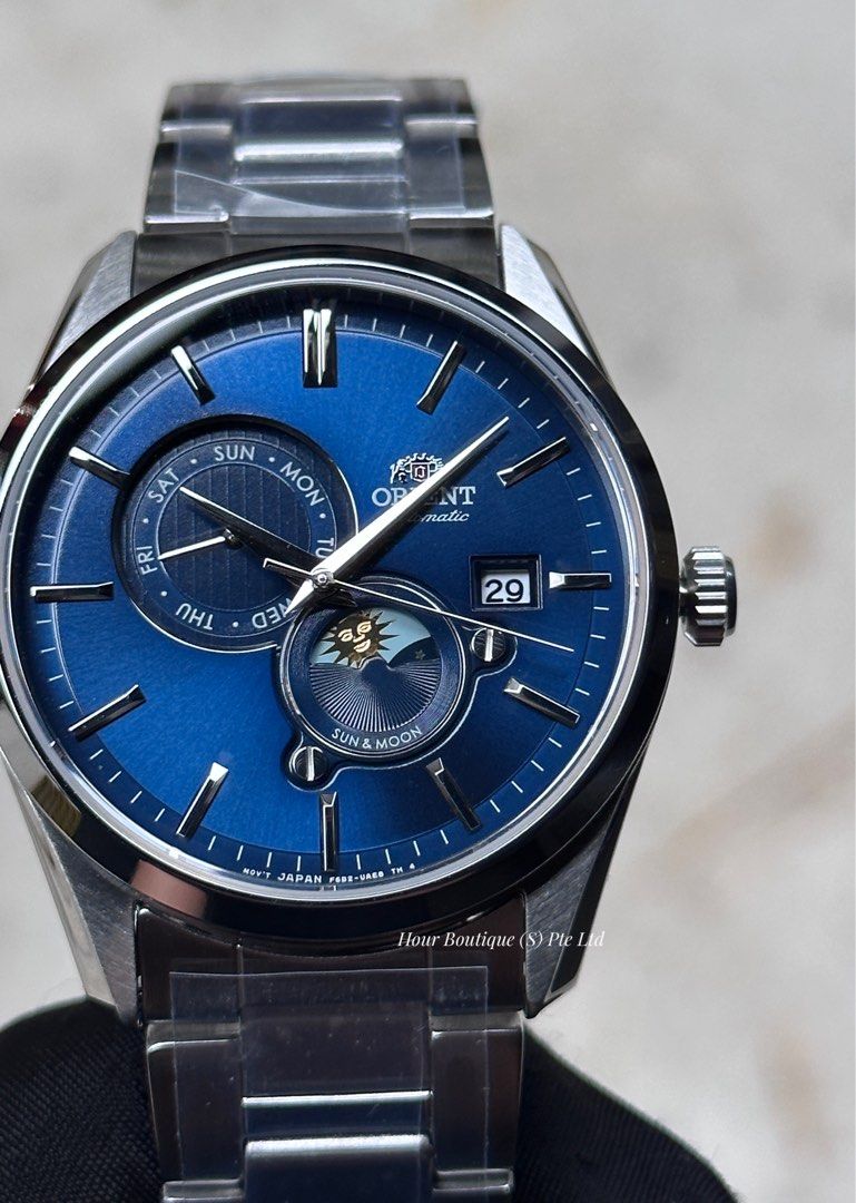 Brand New Orient Sun & Moon Blue SunBurst Dial Men's Automatic Watch RA-AK0303L