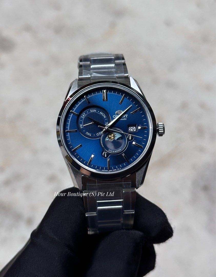 Brand New Orient Sun & Moon Blue SunBurst Dial Men's Automatic Watch RA-AK0303L