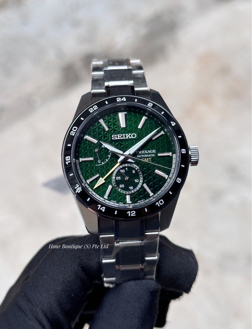 Brand New Seiko Presage Sharp Edged Green Dial Automatic GMT Watch SPB219 SARF003