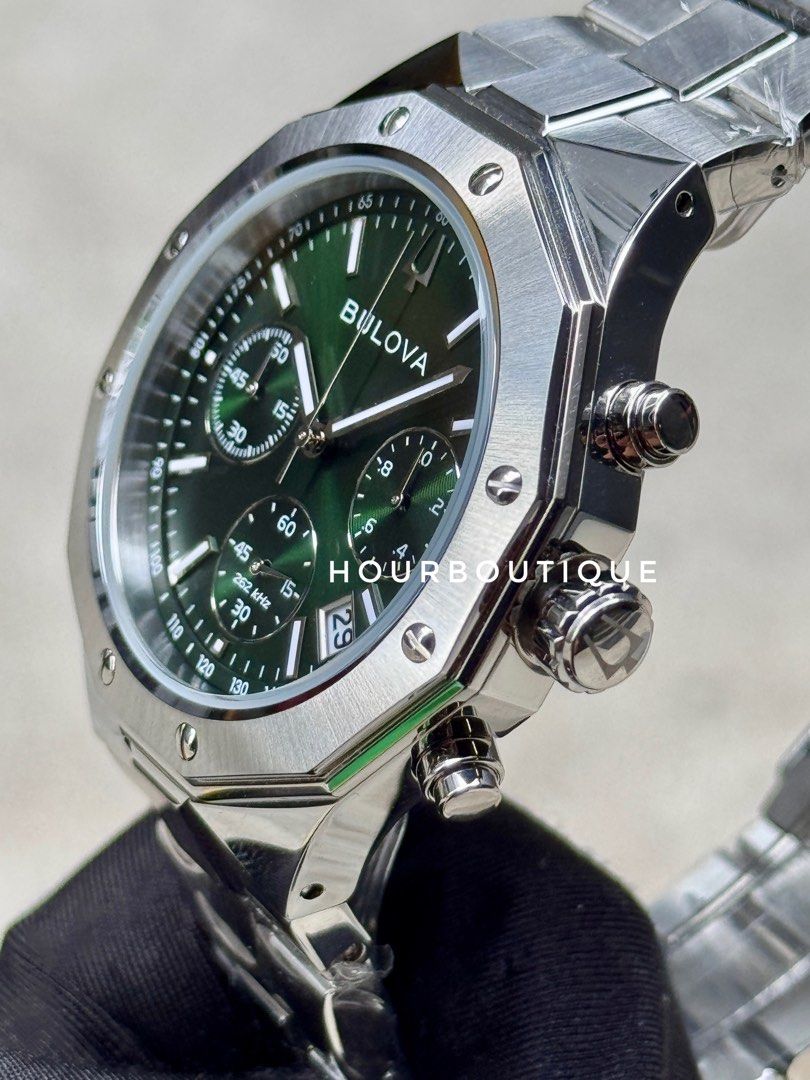Brand New Bulova 262Khz Quartz Chronograph Green Dial Watch 96B409