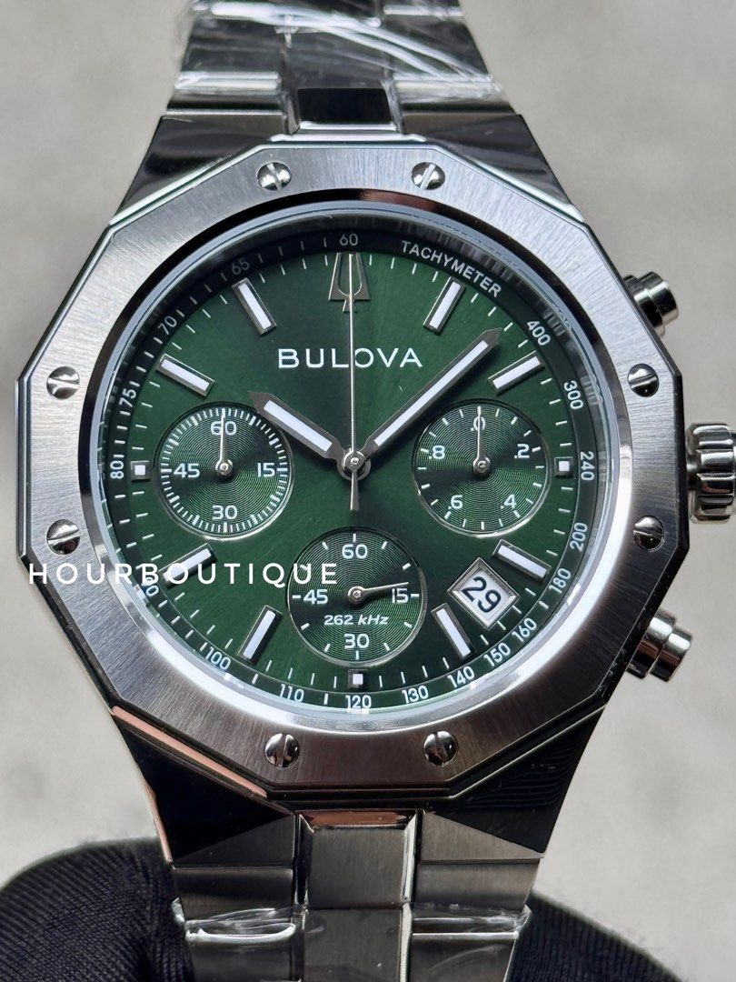 Brand New Bulova 262Khz Quartz Chronograph Green Dial Watch 96B409