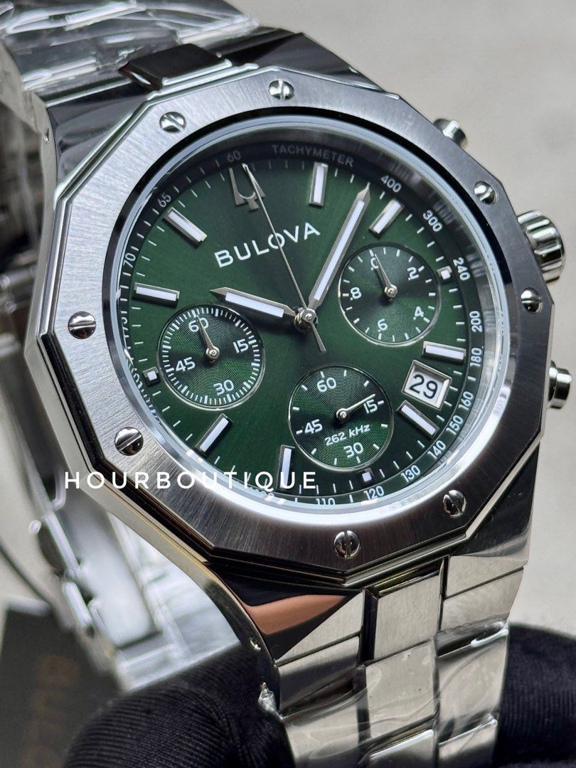 Brand New Bulova 262Khz Quartz Chronograph Green Dial Watch 96B409
