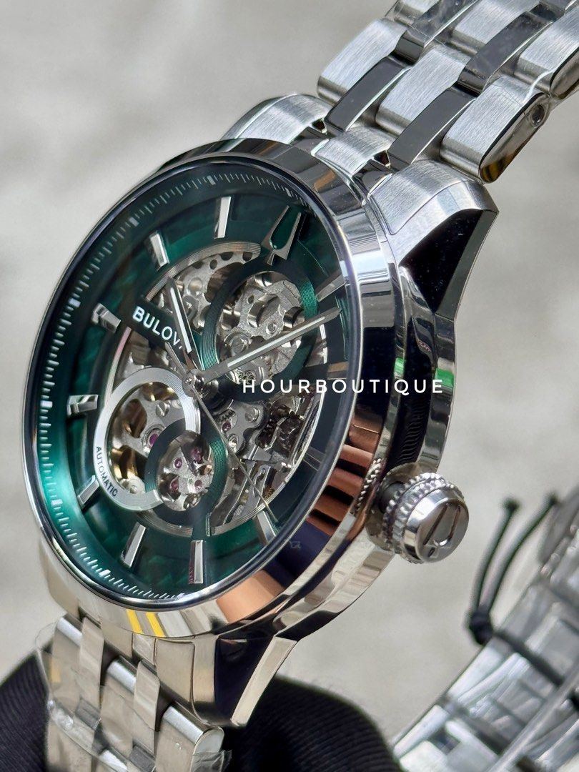 Brand New Bulova Green Dial Skeleton Automatic Watch 96A329