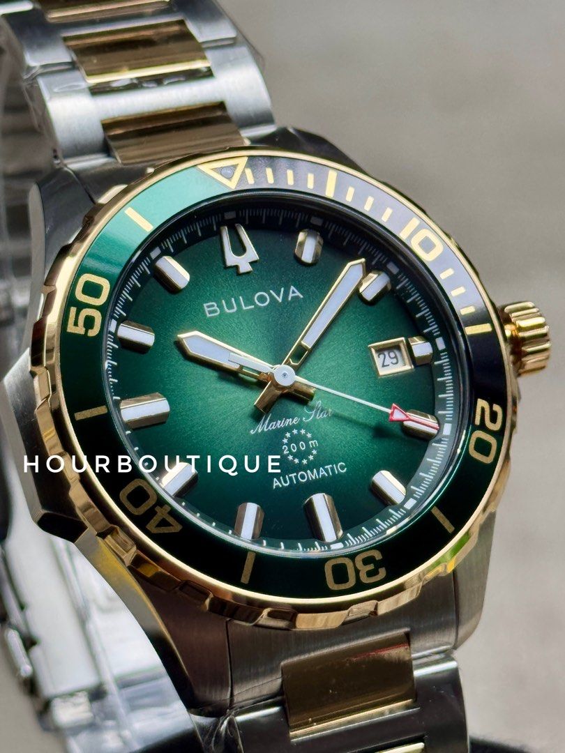 Brand New Bulova Marine Star Automatic Divers Watch Two Tone Green Dial 98B467