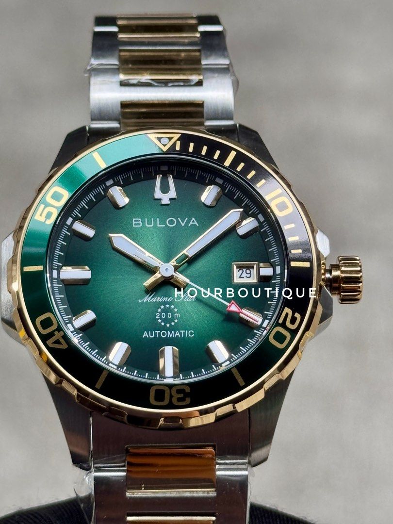 Brand New Bulova Marine Star Automatic Divers Watch Two Tone Green Dial 98B467