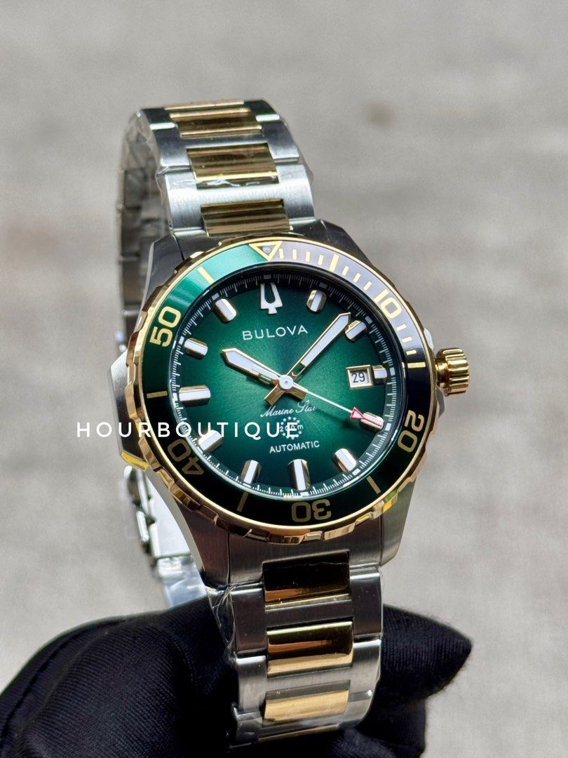 Brand New Bulova Marine Star Automatic Divers Watch Two Tone Green Dial 98B467