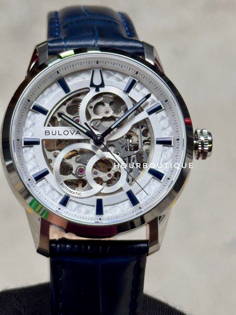 Brand New Bulova Skeleton Automatic White Dial Watch 96A330