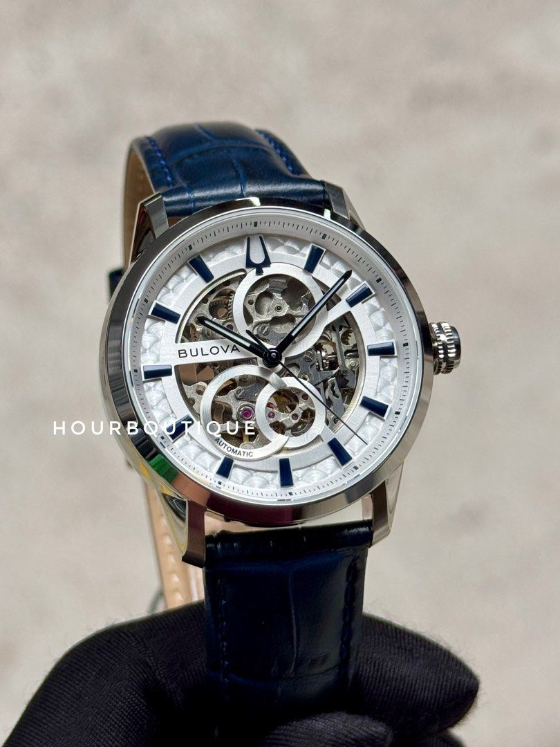 Brand New Bulova Skeleton Automatic White Dial Watch 96A330