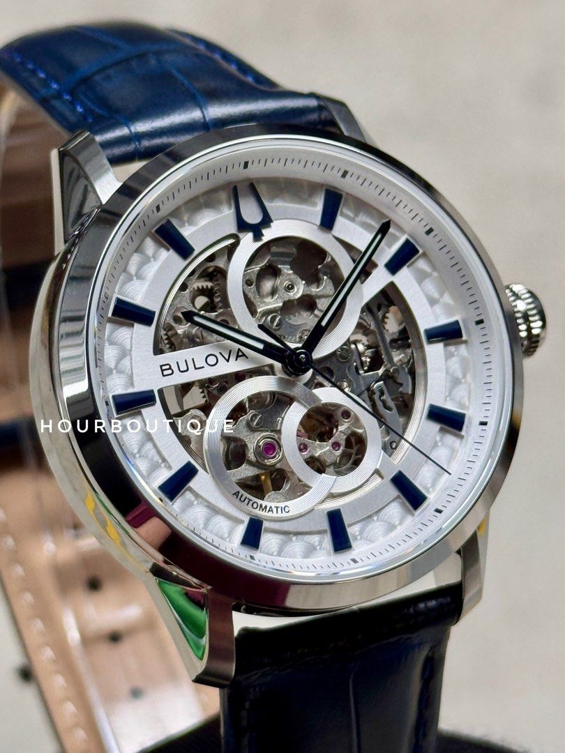Brand New Bulova Skeleton Automatic White Dial Watch 96A330