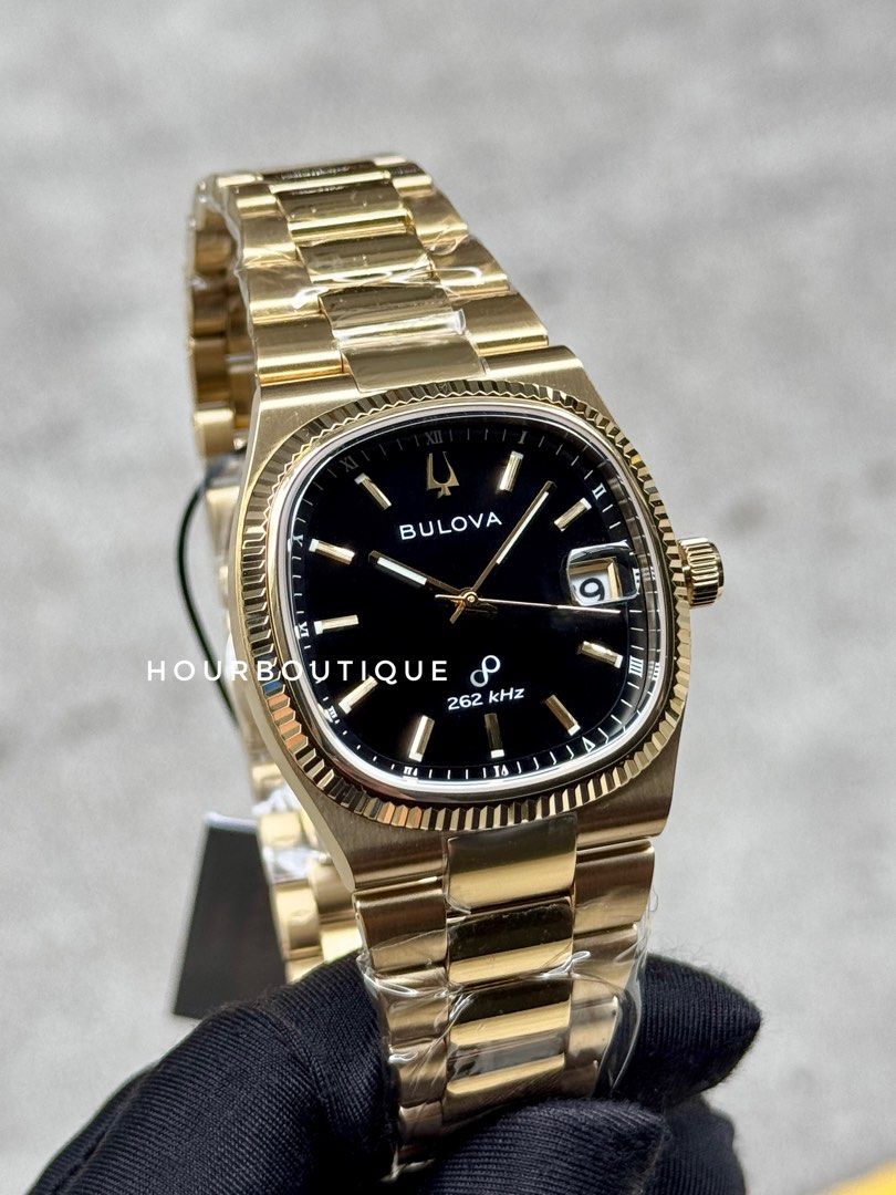 Brand New Bulova Super Seville Gold Black, Precisionist Quartz Sweeping Hands Watch 97B246