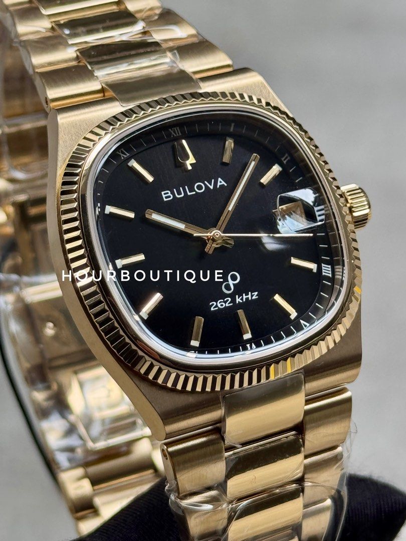 Brand New Bulova Super Seville Gold Black, Precisionist Quartz Sweeping Hands Watch 97B246