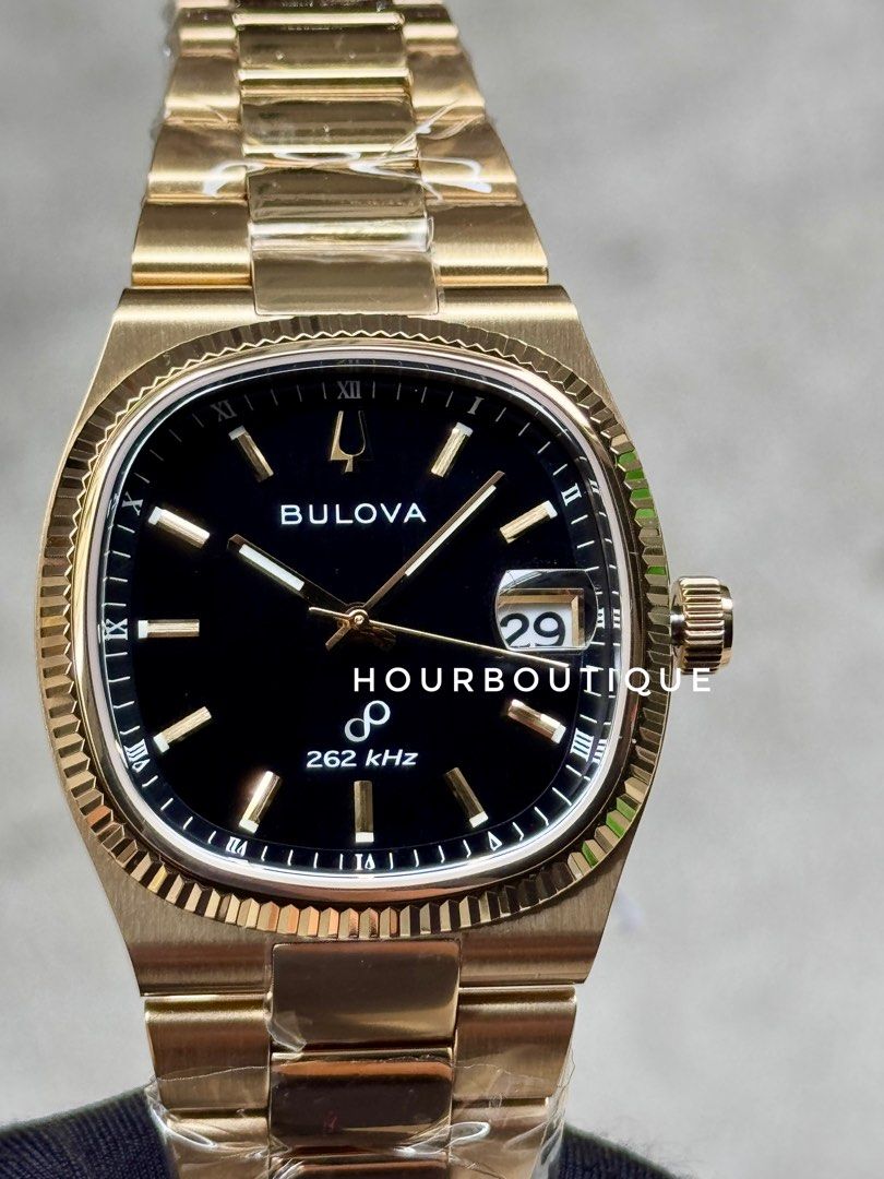 Brand New Bulova Super Seville Gold Black, Precisionist Quartz Sweeping Hands Watch 97B246