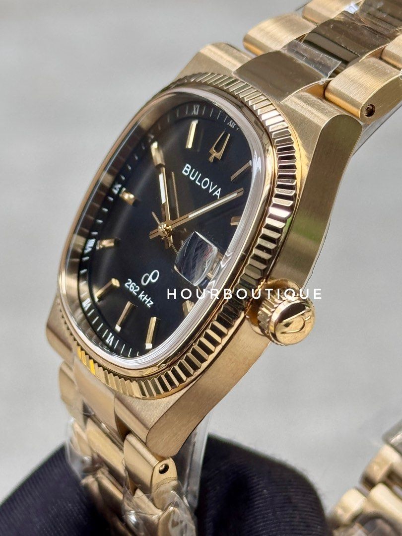 Brand New Bulova Super Seville Gold Black, Precisionist Quartz Sweeping Hands Watch 97B246