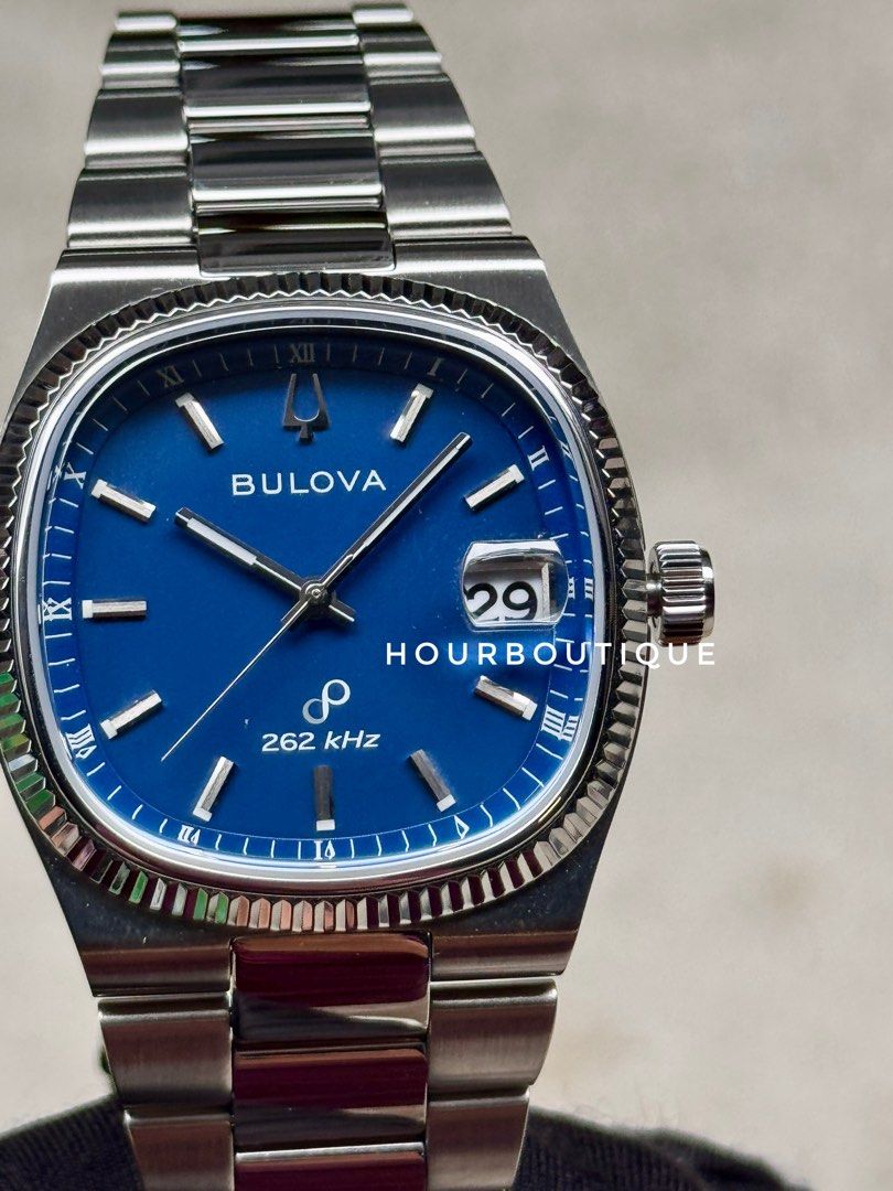 Brand New Bulova Super Seville Blue Dial Steel 262hz Quartz Sweeping Watch 96B440