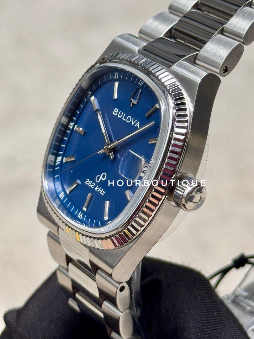 Brand New Bulova Super Seville Blue Dial Steel 262hz Quartz Sweeping Watch 96B440