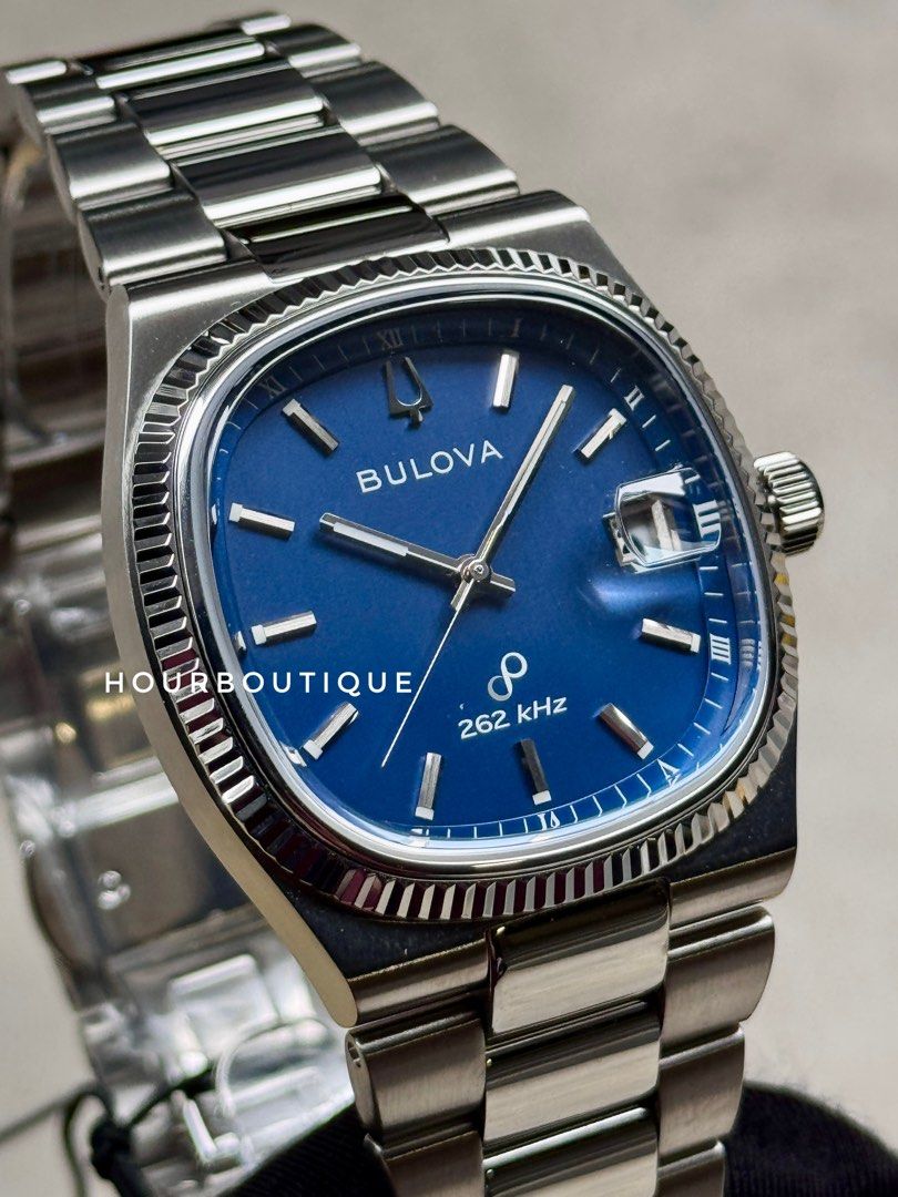 Brand New Bulova Super Seville Blue Dial Steel 262hz Quartz Sweeping Watch 96B440