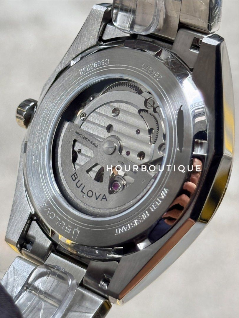 Brand New Bulova Surveyor Black Dial Open Heart Automatic Watch 96A270