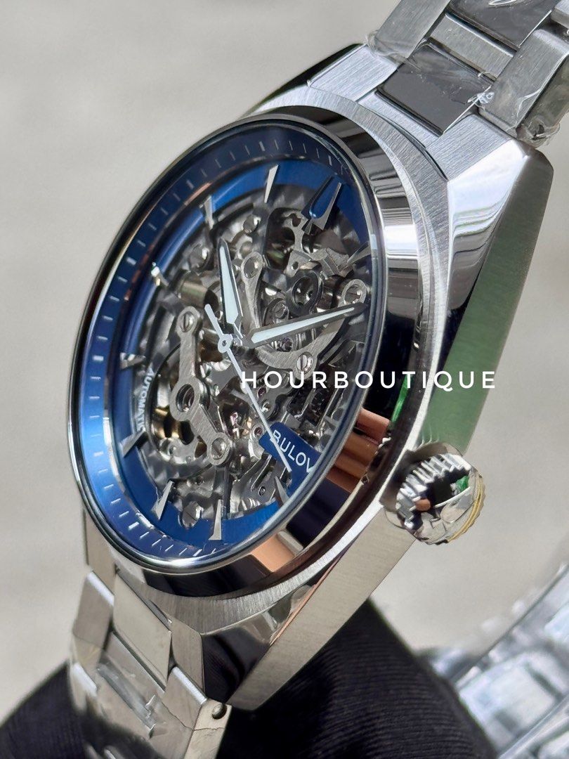 Brand New Bulova Surveyor Blue Skeleton Automatic Watch 96A292