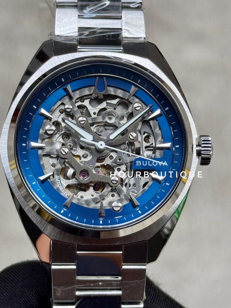 Brand New Bulova Surveyor Blue Skeleton Automatic Watch 96A292
