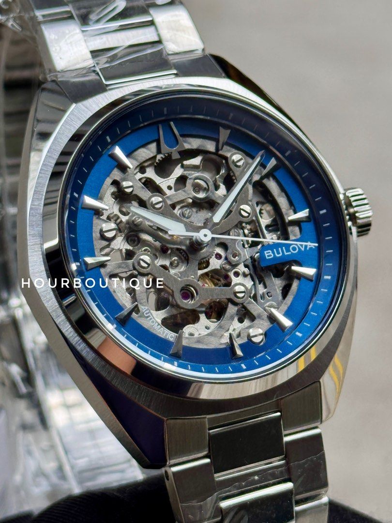 Brand New Bulova Surveyor Blue Skeleton Automatic Watch 96A292