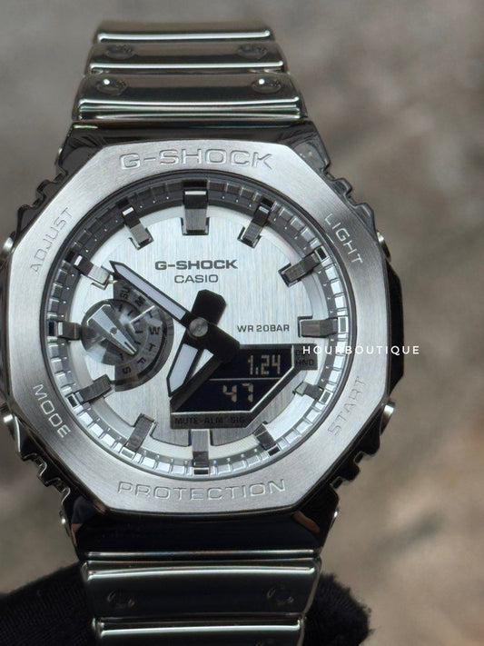 Brand New Casio GShock Fine Metallic Series Full Silver Case Watch GM-2100YM-8A