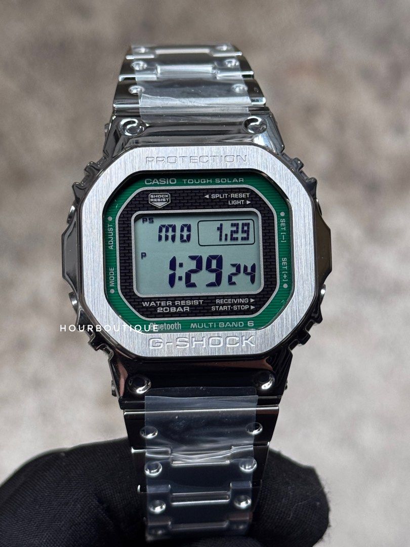 Brand New Casio GShock Full Metal Green Bezel Digital Square Watch GMW-B5000D-3A