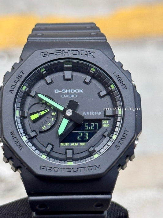 Brand New Casio G-Shock Matt Black with Green Watch GA-2100-1A3