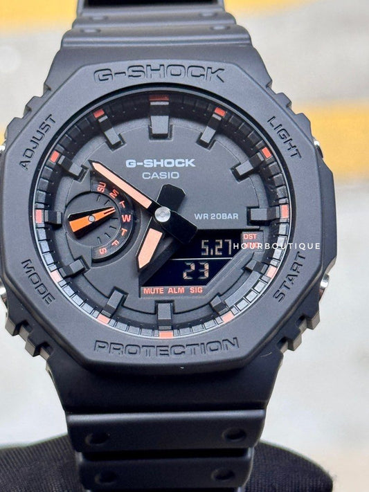 Brand New Casio G-Shock Oak Matt Black with Orange Watch GA-2100-1A4