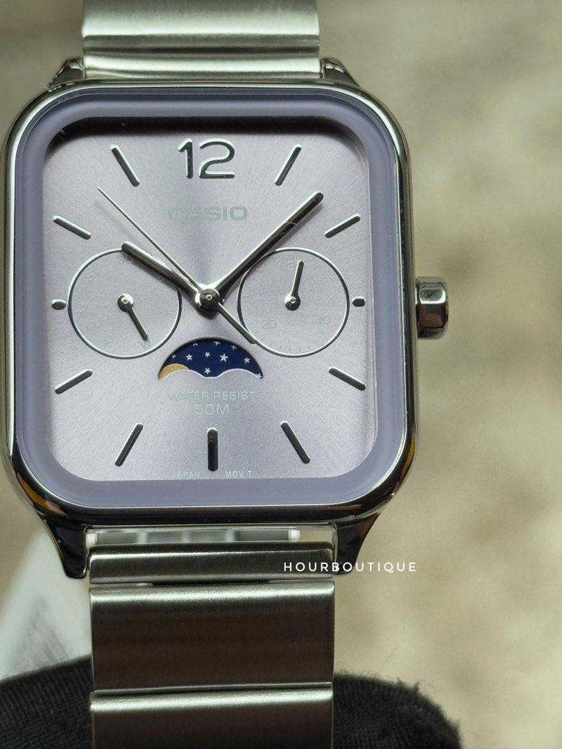 Brand New Casio Rectangular Violet Dial MoonPhase Quartz Watch MTP-M305D-6AVDF