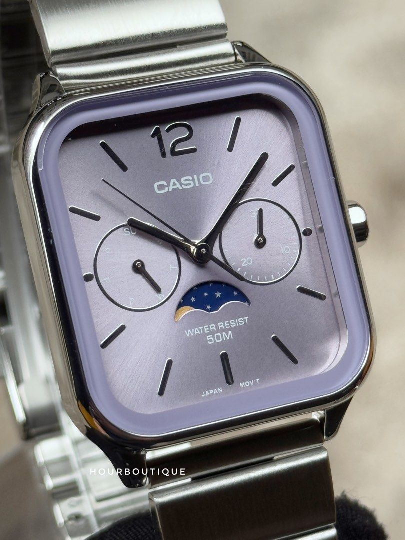 Brand New Casio Rectangular Violet Dial MoonPhase Quartz Watch MTP-M305D-6AVDF