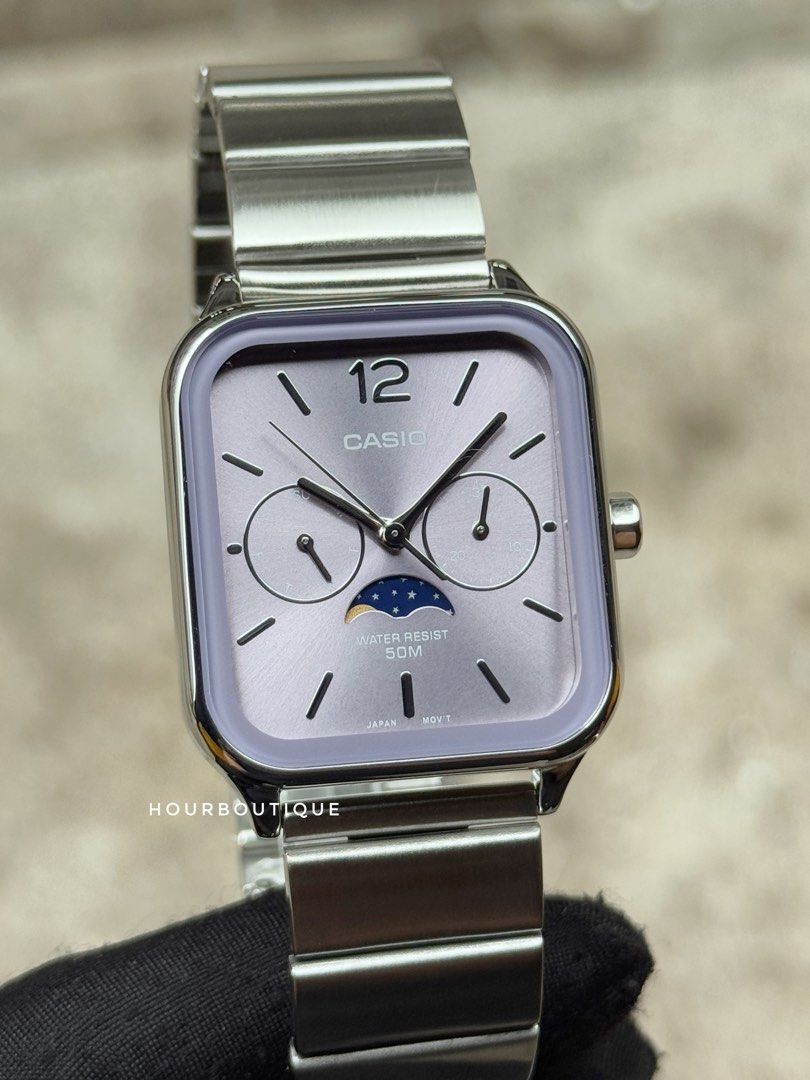 Brand New Casio Rectangular Violet Dial MoonPhase Quartz Watch MTP-M305D-6AVDF