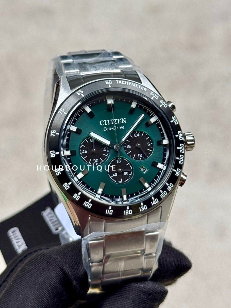 Brand New Citizen Eco-Drive Green Dial Chronograph Watch CA4674-58X