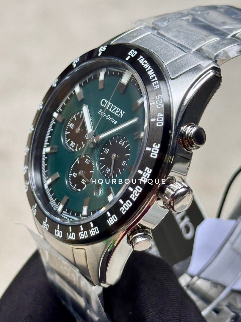 Brand New Citizen Eco-Drive Green Dial Chronograph Watch CA4674-58X