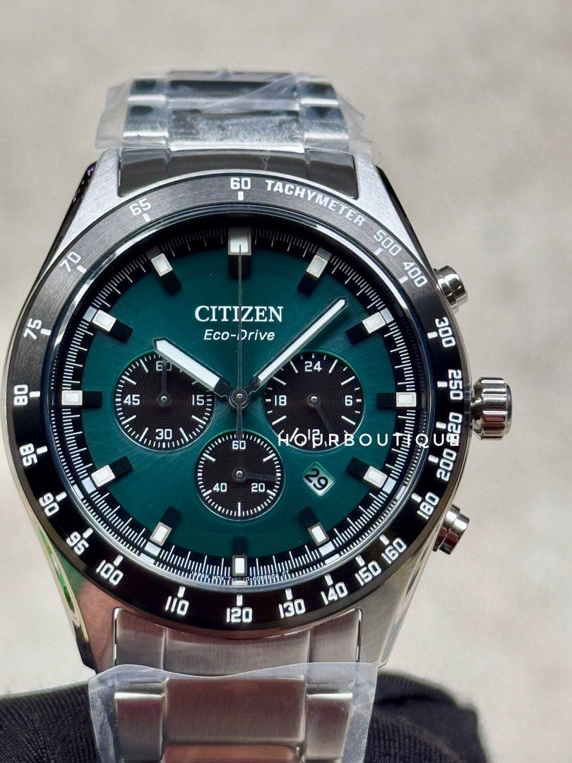 Brand New Citizen Eco-Drive Green Dial Chronograph Watch CA4674-58X