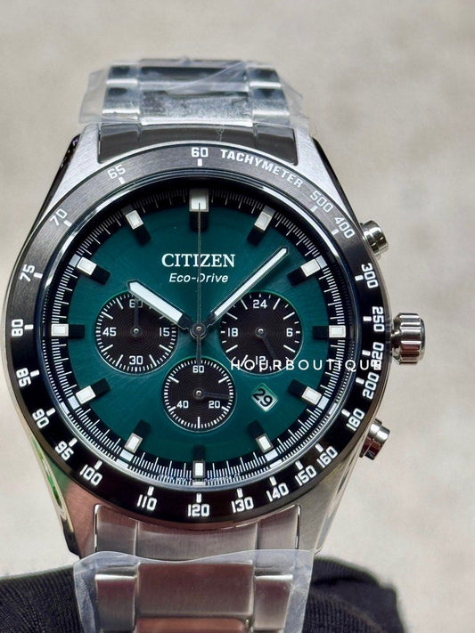 Brand New Citizen Eco-Drive Green Dial Chronograph Watch CA4674-58X