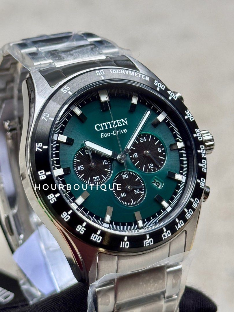 Brand New Citizen Eco-Drive Green Dial Chronograph Watch CA4674-58X