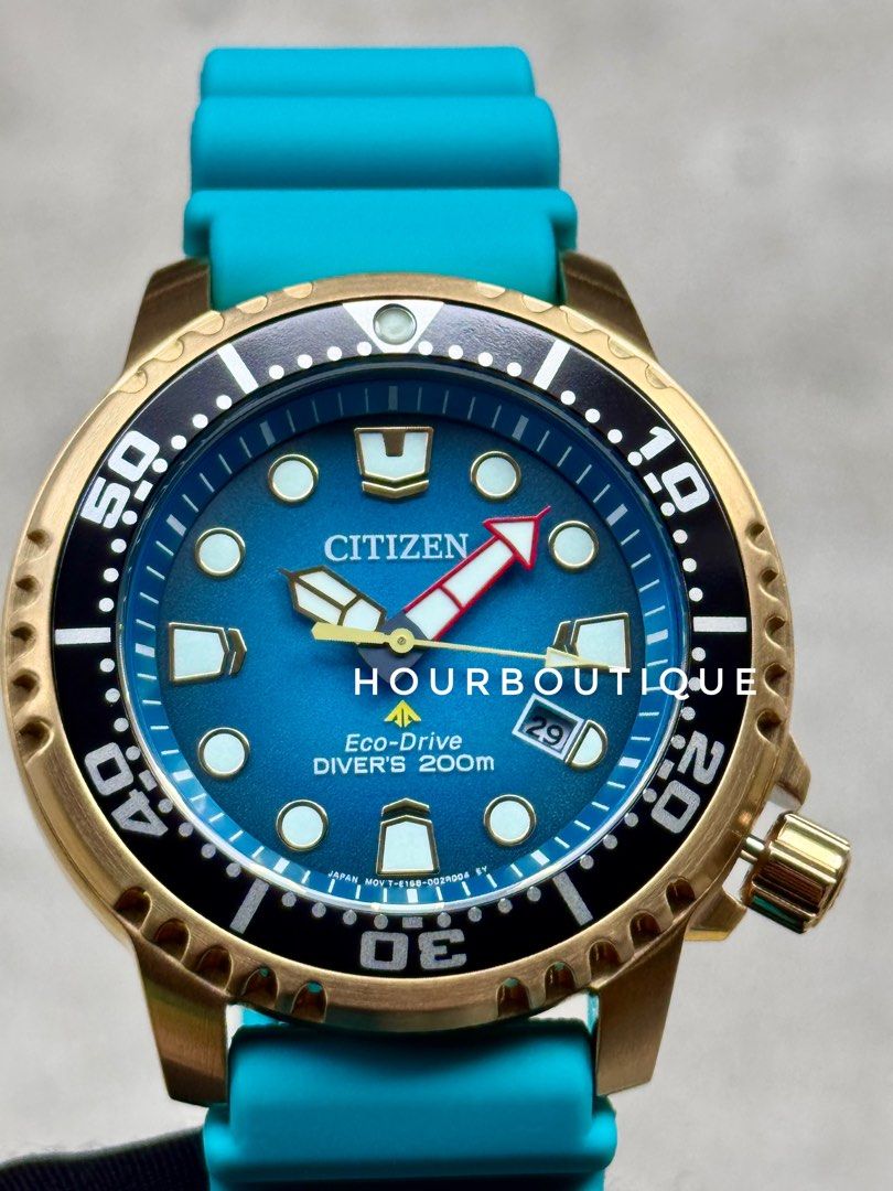 Brand New Citizen ProMaster Blue Dial, Gold Case Mens Eco-Drive Divers Watch BN1062-02X