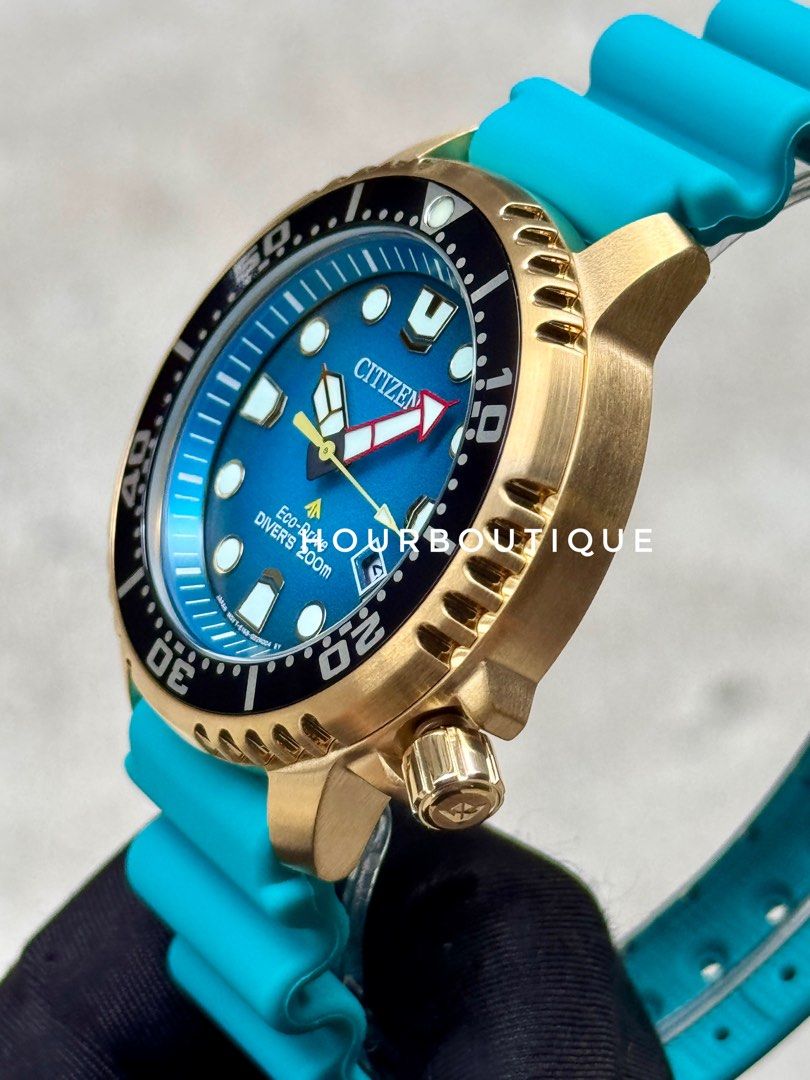 Brand New Citizen ProMaster Blue Dial, Gold Case Mens Eco-Drive Divers Watch BN1062-02X
