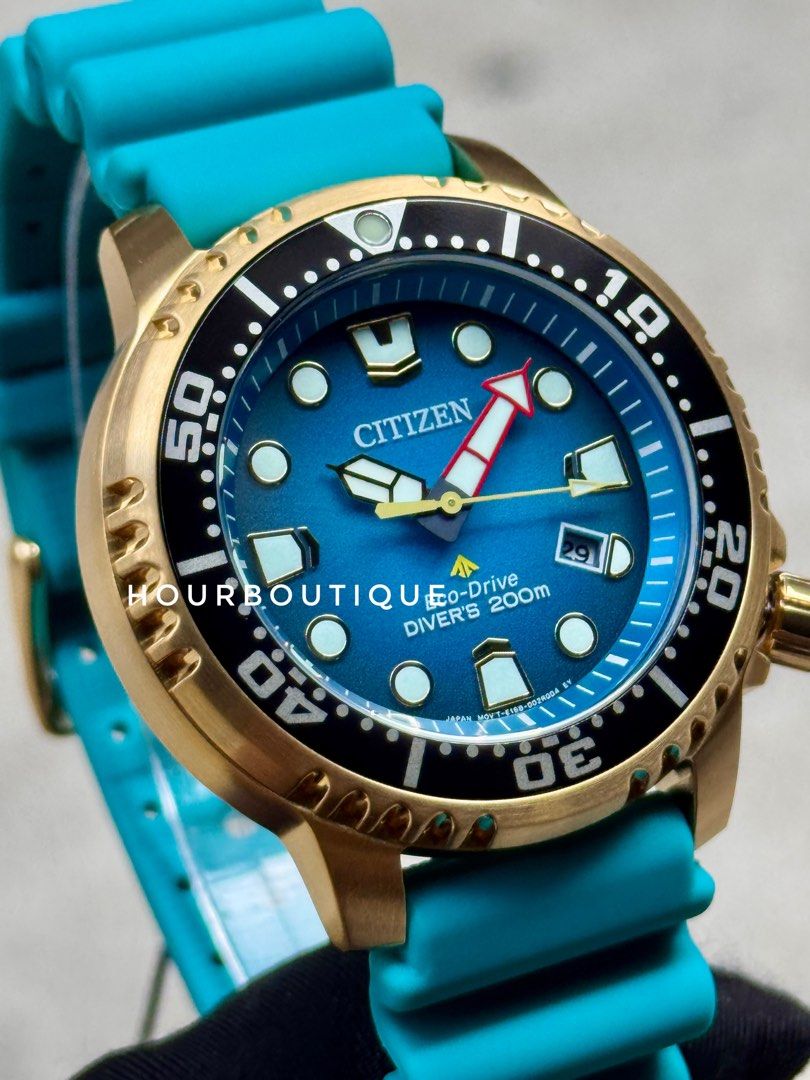 Brand New Citizen ProMaster Blue Dial, Gold Case Mens Eco-Drive Divers Watch BN1062-02X