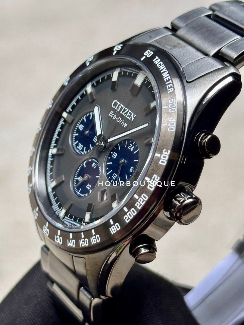 Brand New Citizen PVD Black Case Eco-Drive Chronograph Watch CA4677-50H