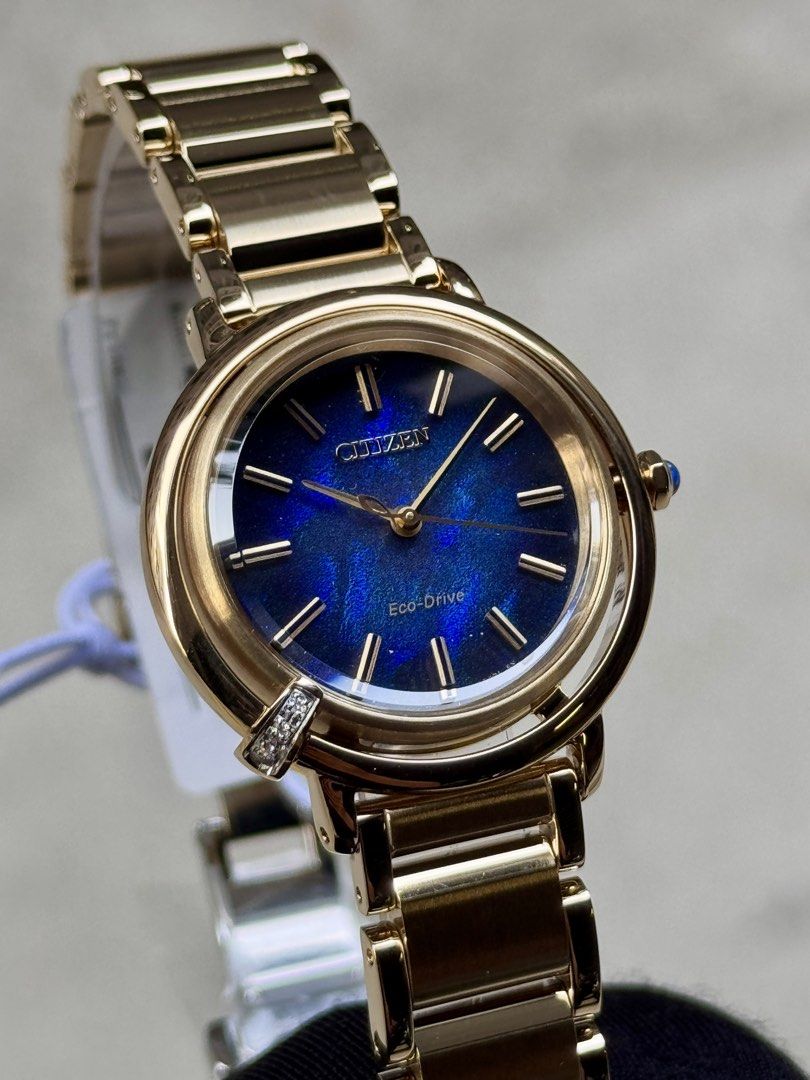 Brand New Citizen PVD Gold Lady’s Blue Pearl Dial Watch EM1099-57L